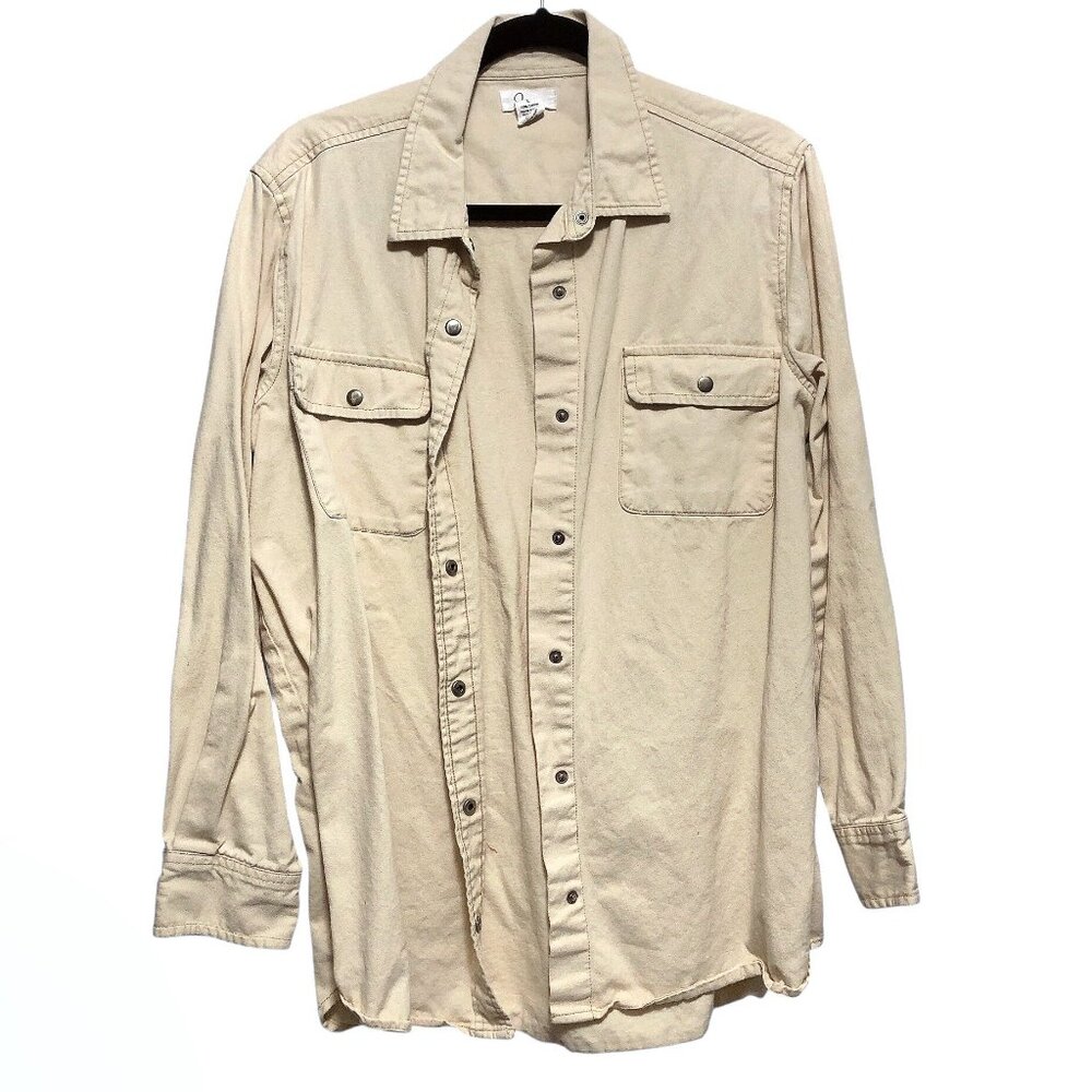 Japna Solid Beige Collared Long Sleeve Button Up … - image 1